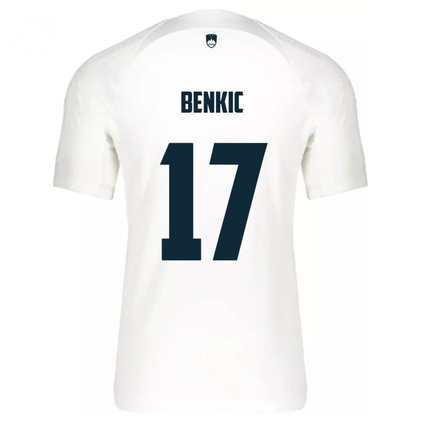Mujer Camiseta Eslovenia Kevin Benkic #17 Blanco 1ª Equipación 24-26 La Camisa