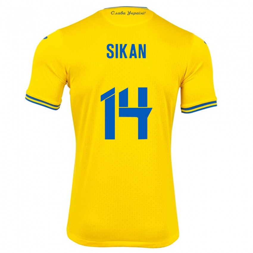 Mujer Camiseta Ucrania Danylo Sikan #14 Amarillo 1ª Equipación 24-26 La Camisa
