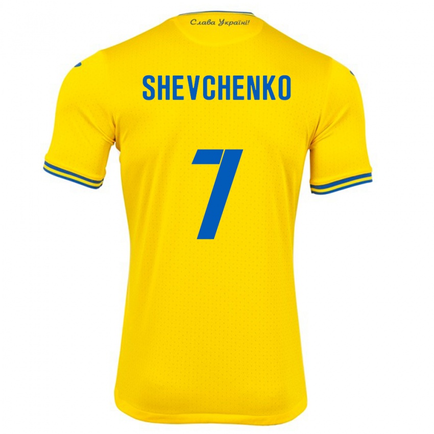 Mujer Camiseta Ucrania Kristian Shevchenko #7 Amarillo 1ª Equipación 24-26 La Camisa