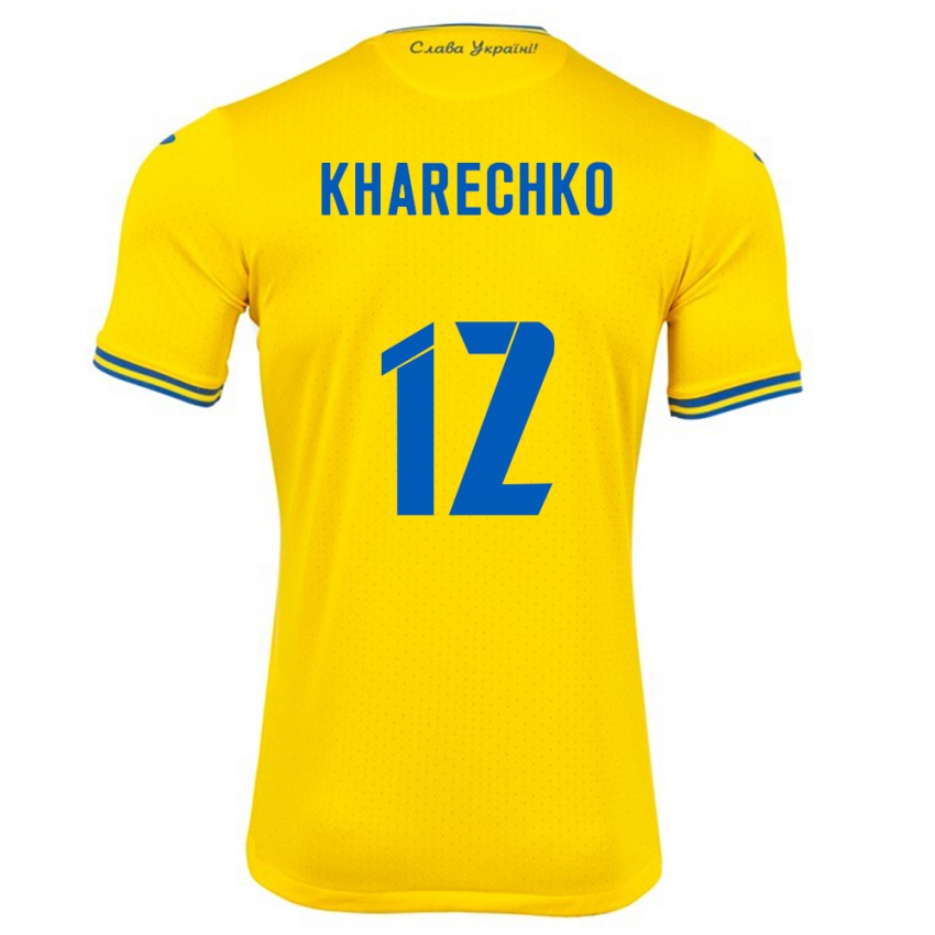 Mujer Camiseta Ucrania Oleksandr Kharechko #12 Amarillo 1ª Equipación 24-26 La Camisa