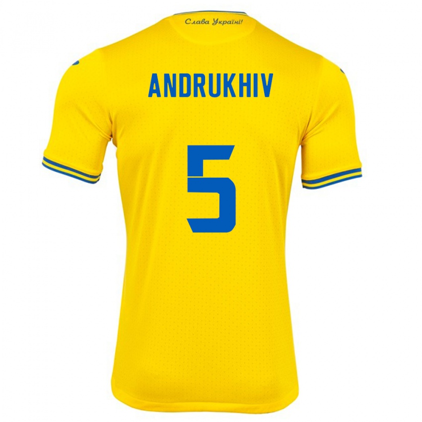 Mujer Camiseta Ucrania Veronika Andrukhiv #5 Amarillo 1ª Equipación 24-26 La Camisa