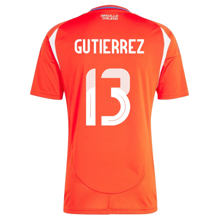 Mujer Camiseta Chile Daniel Gutiérrez #13 Rojo 1ª Equipación 24-26 La Camisa