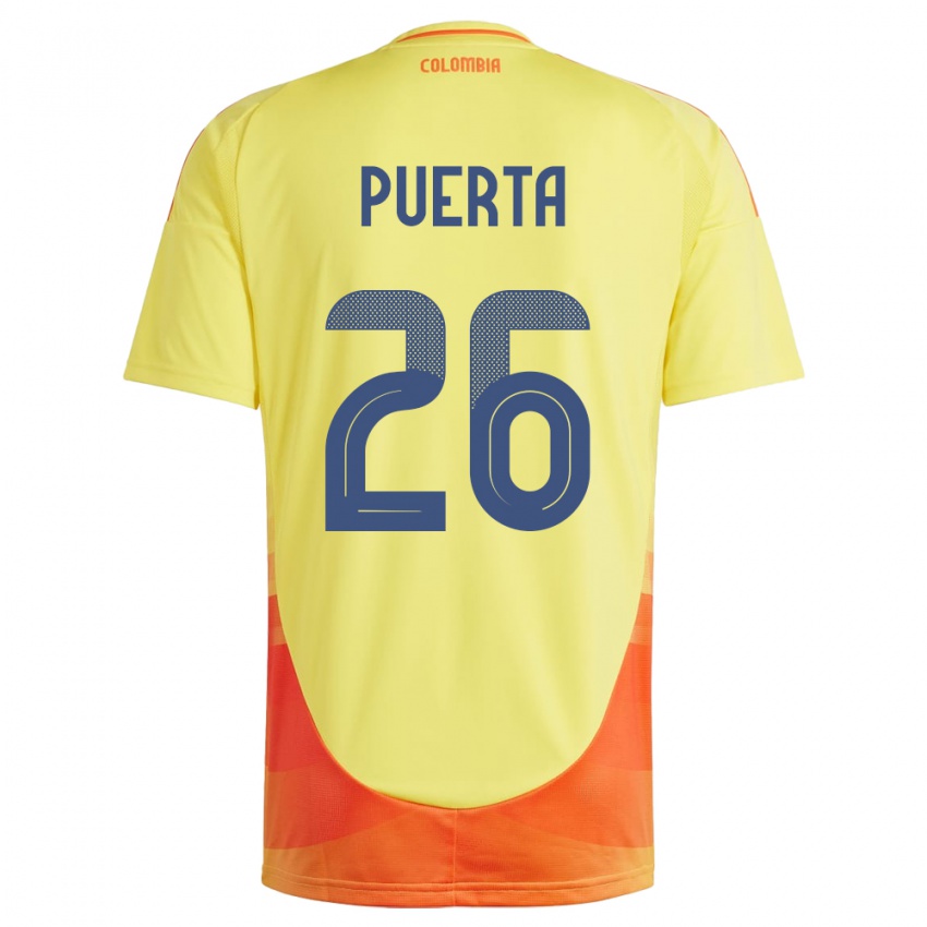 Mujer Camiseta Colombia Gustavo Puerta #26 Amarillo 1ª Equipación 24-26 La Camisa