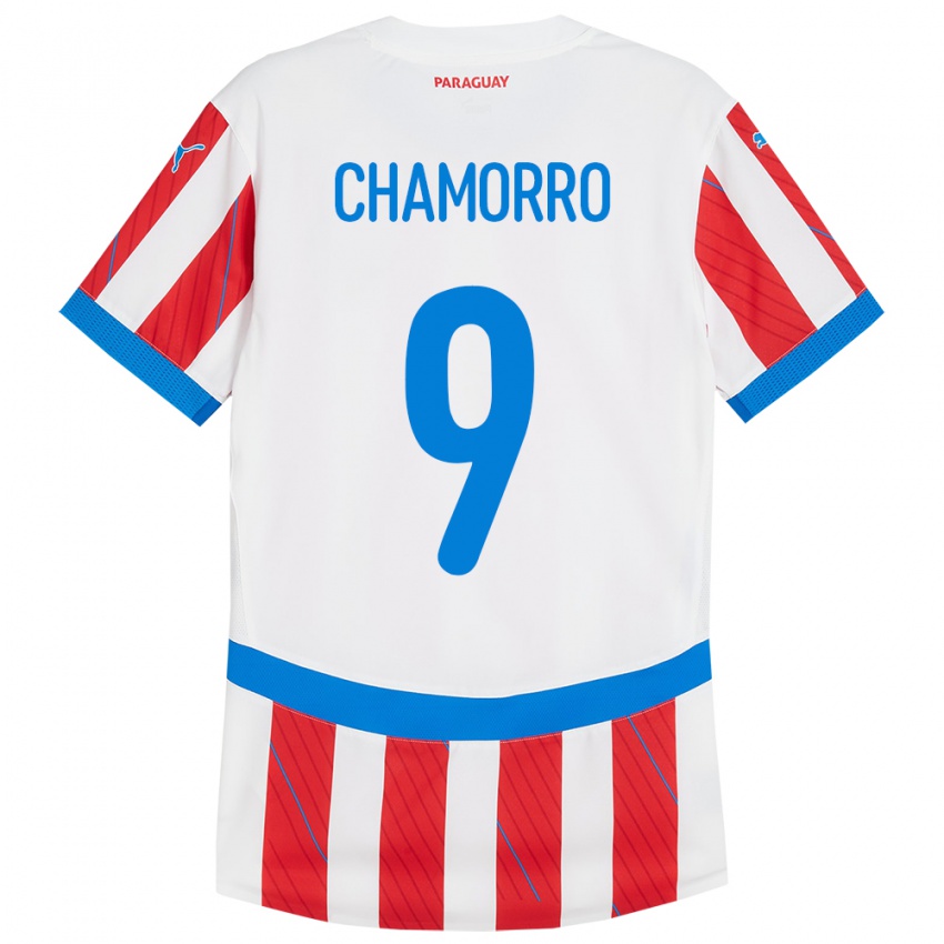 Mujer Camiseta Paraguay Lice Chamorro #9 Blanco Rojo 1ª Equipación 24-26 La Camisa