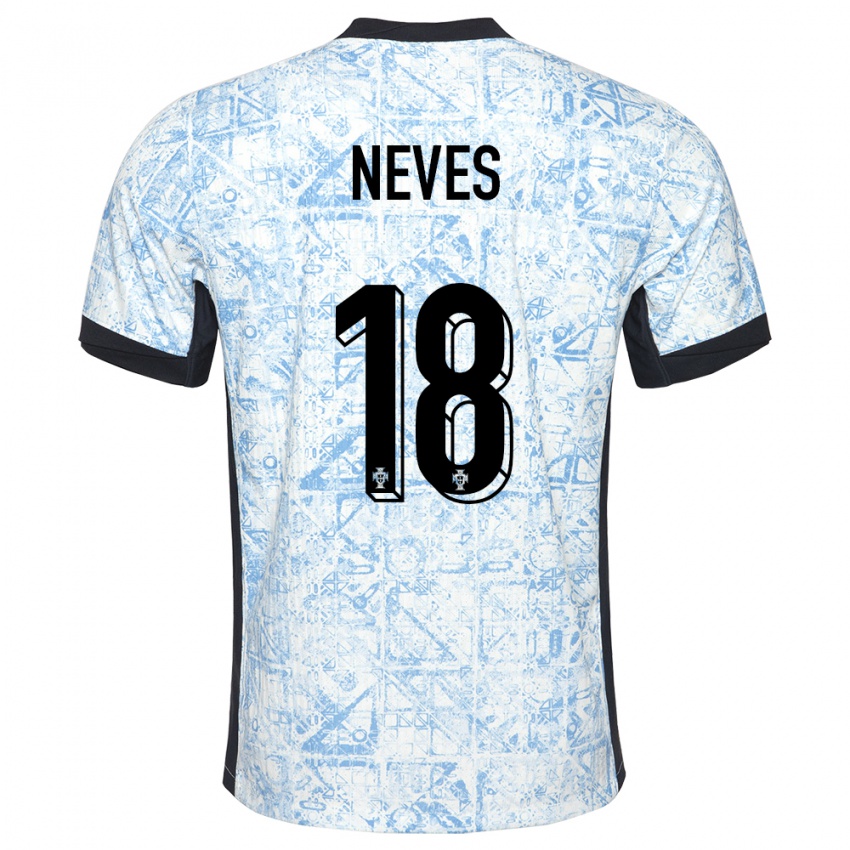 Mujer Camiseta Portugal Ruben Neves #18 Crema Azul 2ª Equipación 24-26 La Camisa