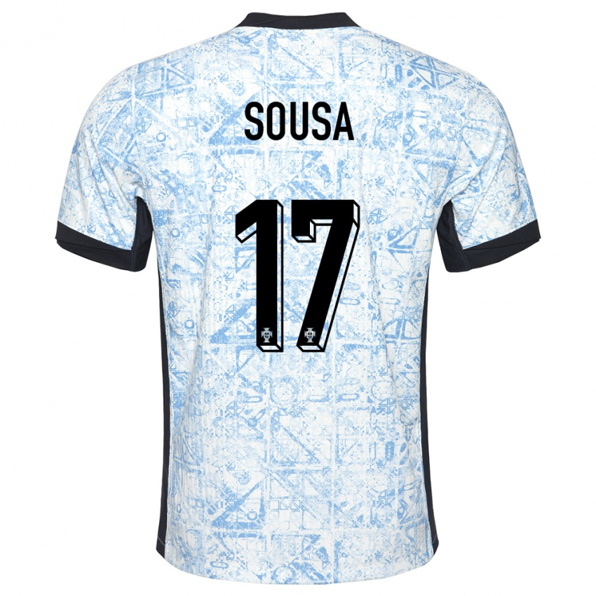 Mujer Camiseta Portugal Vasco Sousa #17 Crema Azul 2ª Equipación 24-26 La Camisa