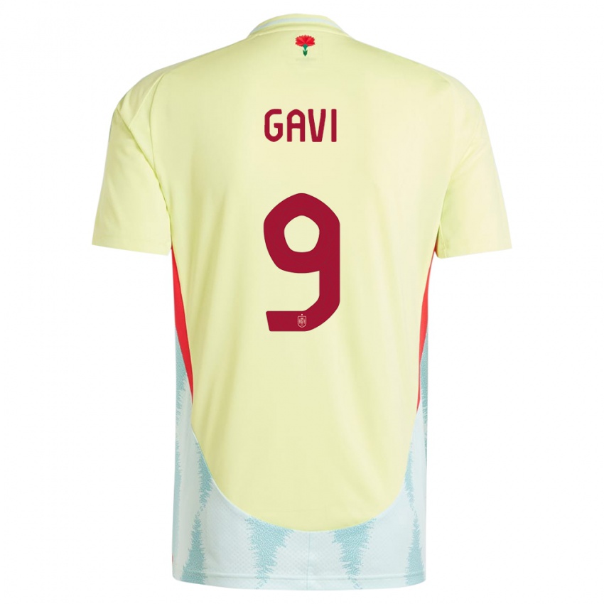 Mujer Camiseta España Gavi #9 Amarillo 2ª Equipación 24-26 La Camisa