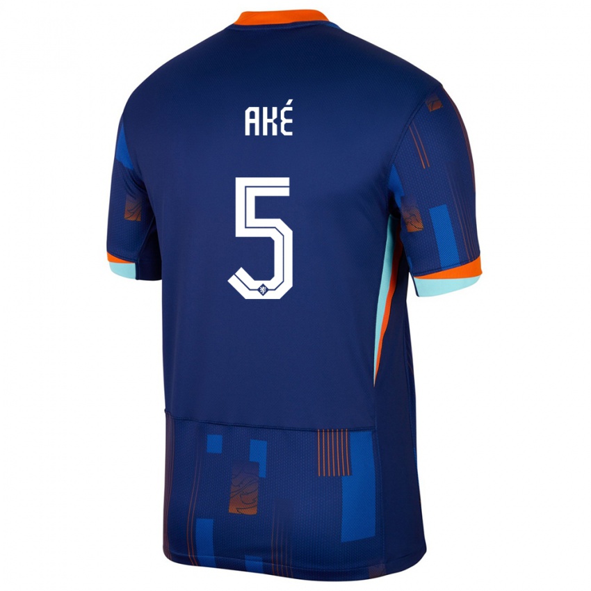 Mujer Camiseta Países Bajos Nathan Ake #5 Azul 2ª Equipación 24-26 La Camisa