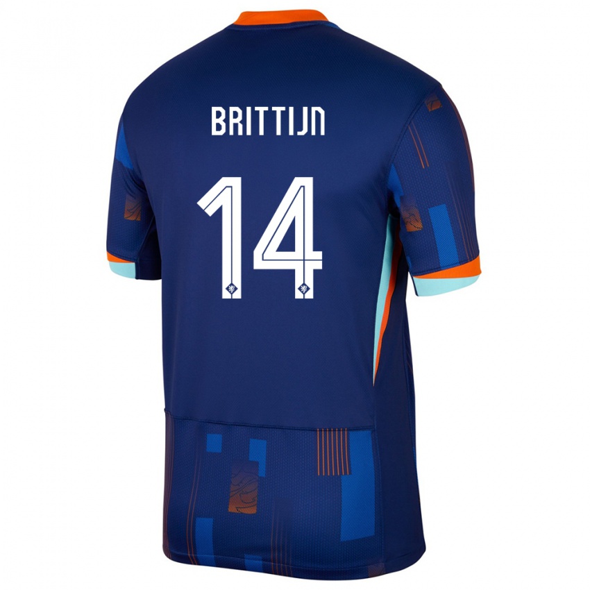 Mujer Camiseta Países Bajos Philip Brittijn #14 Azul 2ª Equipación 24-26 La Camisa