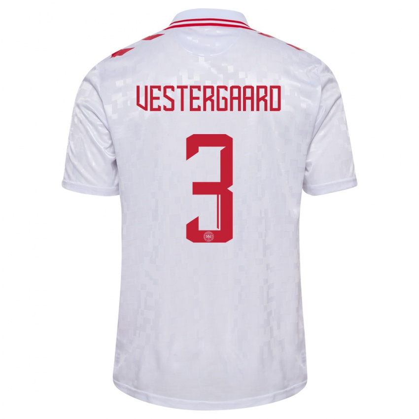 Mujer Camiseta Dinamarca Jannik Vestergaard #3 Blanco 2ª Equipación 24-26 La Camisa