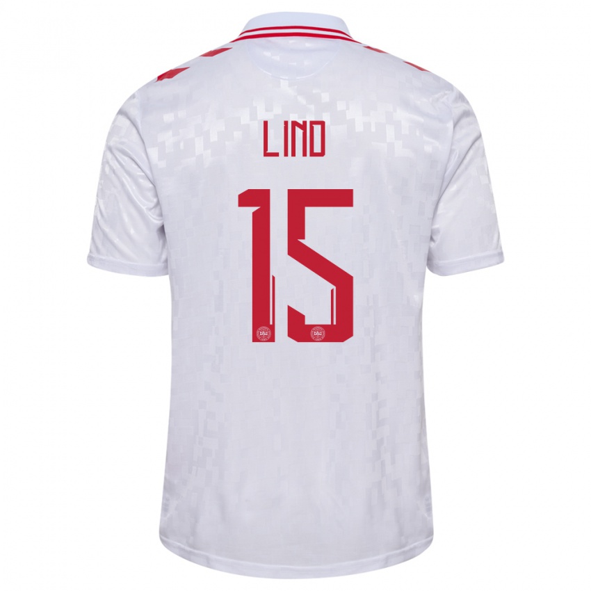 Mujer Camiseta Dinamarca Victor Lind #15 Blanco 2ª Equipación 24-26 La Camisa