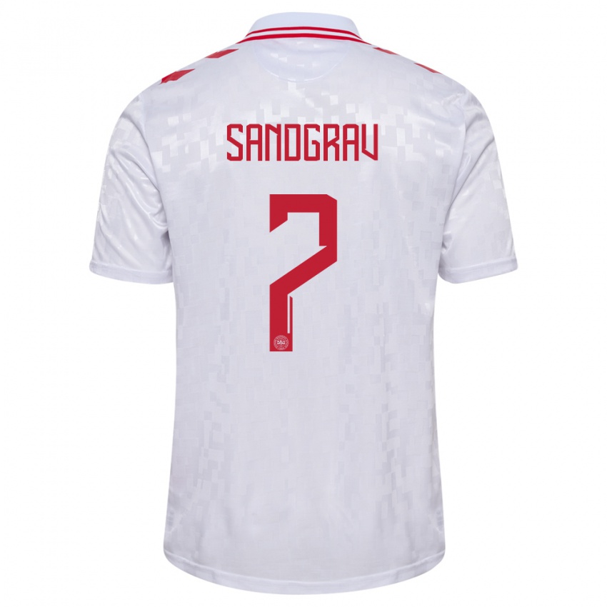 Mujer Camiseta Dinamarca Lauge Sandgrav #7 Blanco 2ª Equipación 24-26 La Camisa