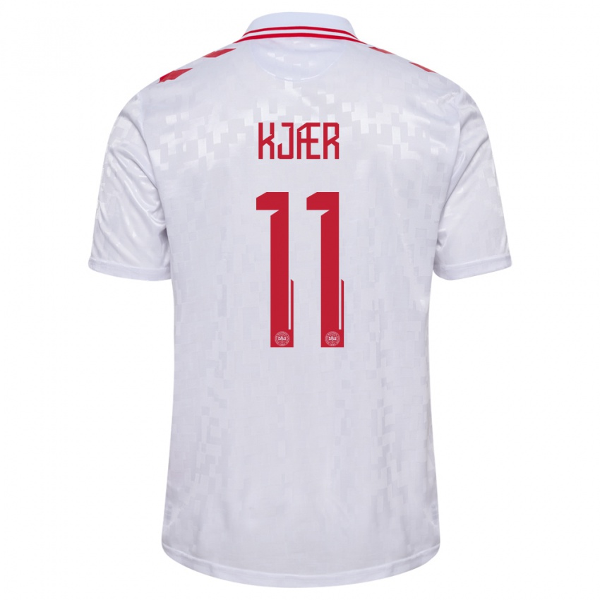 Mujer Camiseta Dinamarca Jeppe Kjær #11 Blanco 2ª Equipación 24-26 La Camisa