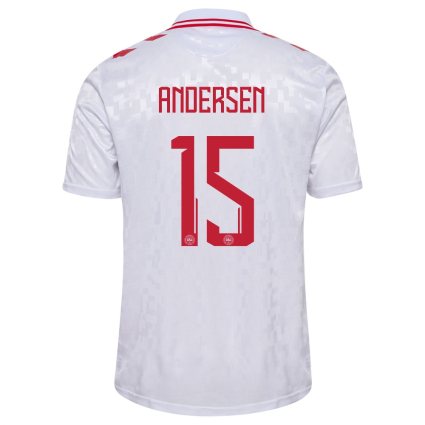 Mujer Camiseta Dinamarca Jacob Andersen #15 Blanco 2ª Equipación 24-26 La Camisa