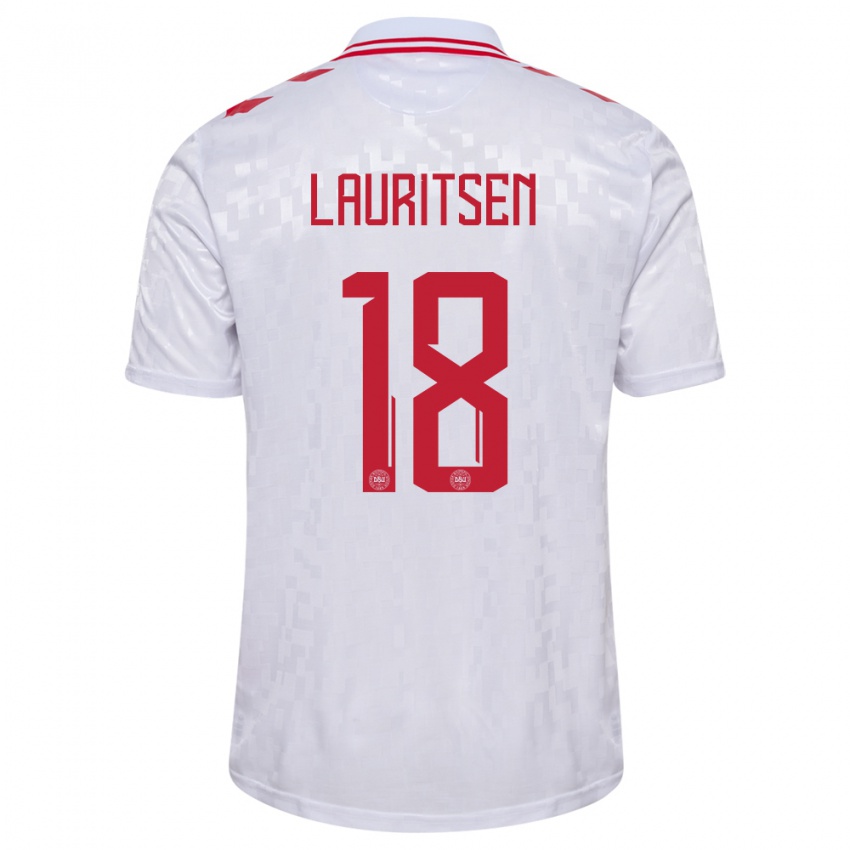 Mujer Camiseta Dinamarca Tobias Lauritsen #18 Blanco 2ª Equipación 24-26 La Camisa