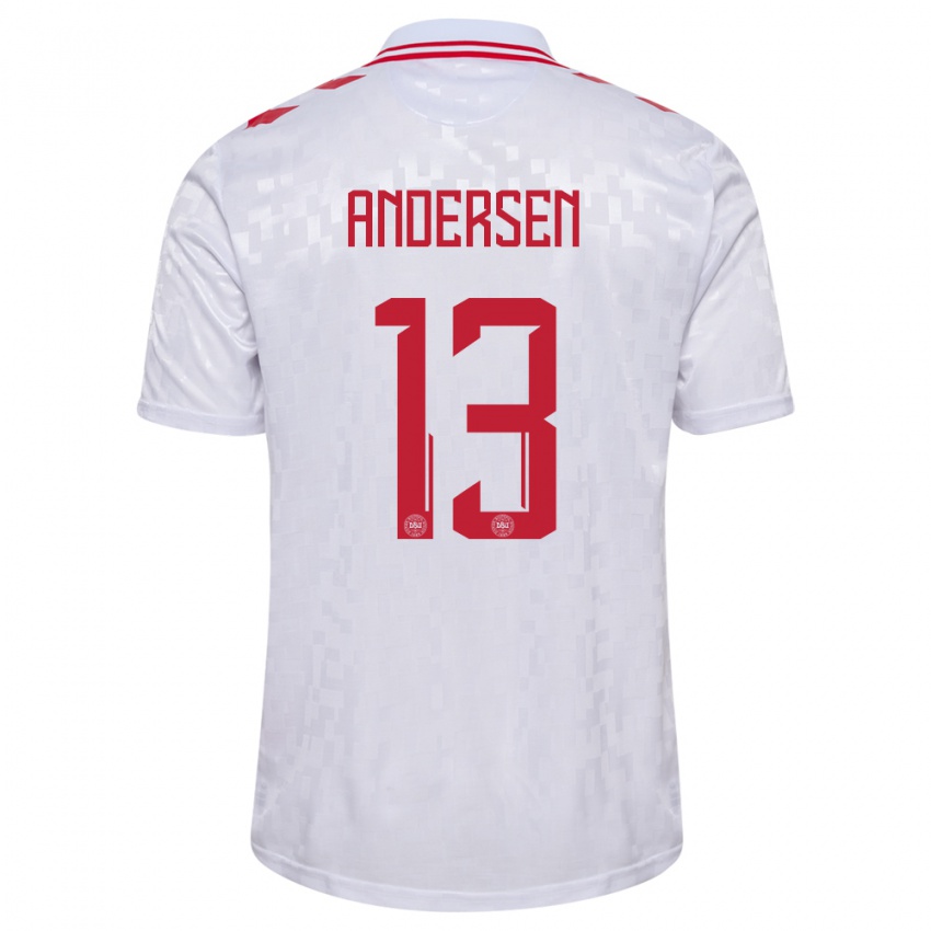 Mujer Camiseta Dinamarca Frej Andersen #13 Blanco 2ª Equipación 24-26 La Camisa