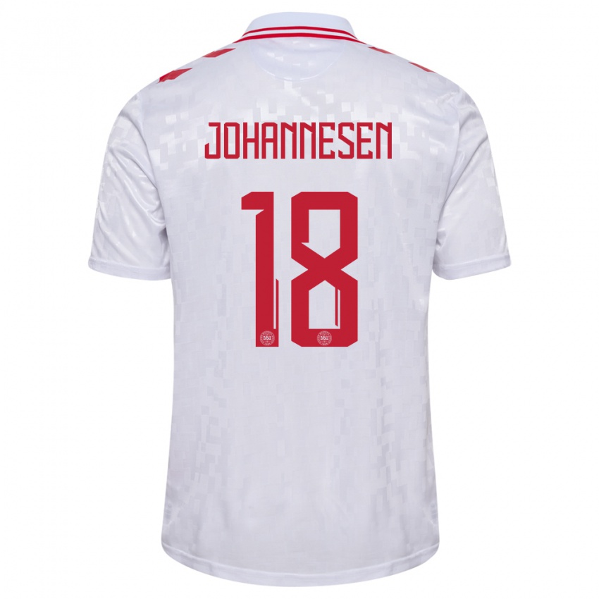 Mujer Camiseta Dinamarca Sofus Johannesen #18 Blanco 2ª Equipación 24-26 La Camisa