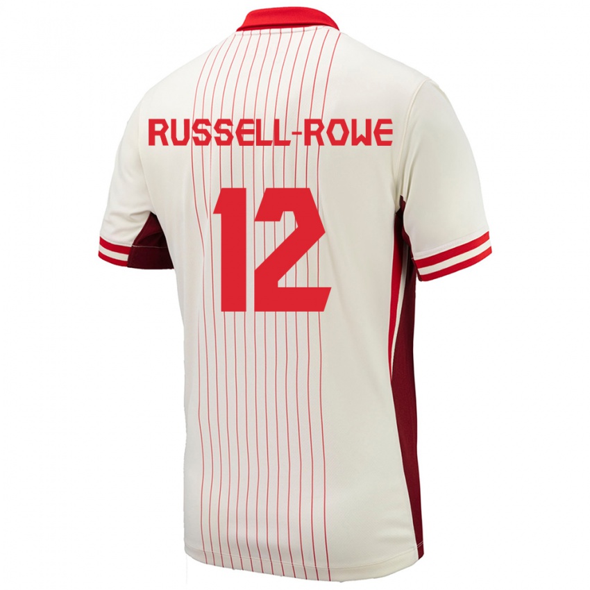 Mujer Camiseta Canadá Jacen Russell-Rowe #12 Blanco 2ª Equipación 24-26 La Camisa