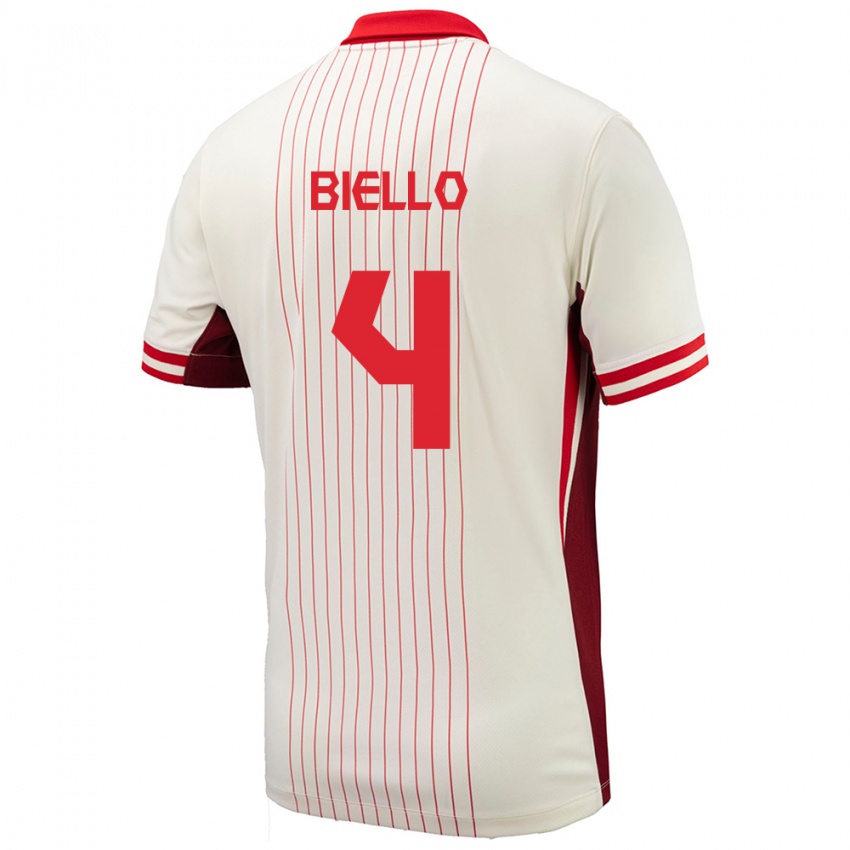 Mujer Camiseta Canadá Alessandro Biello #4 Blanco 2ª Equipación 24-26 La Camisa