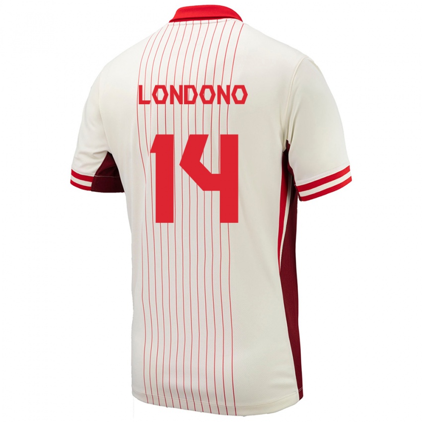 Mujer Camiseta Canadá Tyler Londono #14 Blanco 2ª Equipación 24-26 La Camisa