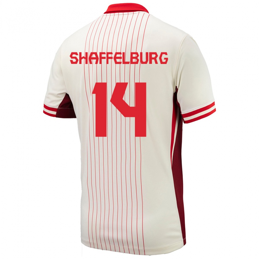 Mujer Camiseta Canadá Jacob Shaffelburg #14 Blanco 2ª Equipación 24-26 La Camisa