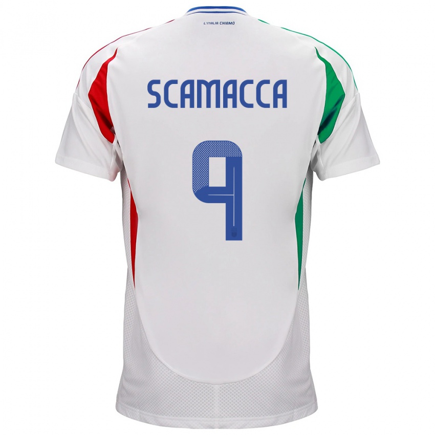 Mujer Camiseta Italia Gianluca Scamacca #9 Blanco 2ª Equipación 24-26 La Camisa