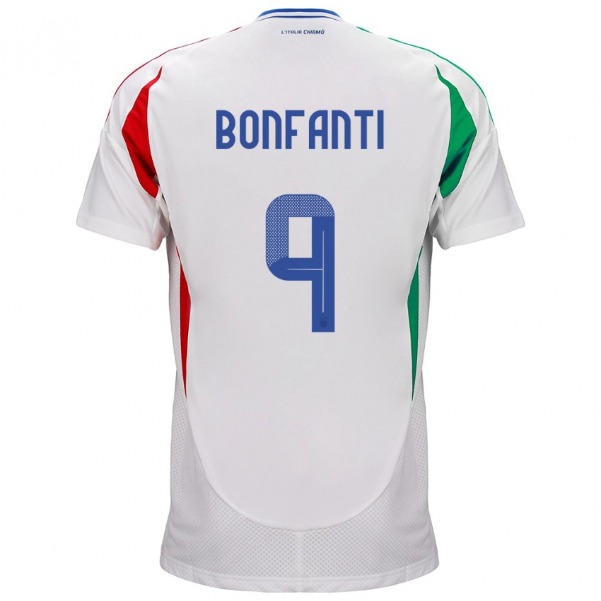 Mujer Camiseta Italia Nicholas Bonfanti #9 Blanco 2ª Equipación 24-26 La Camisa