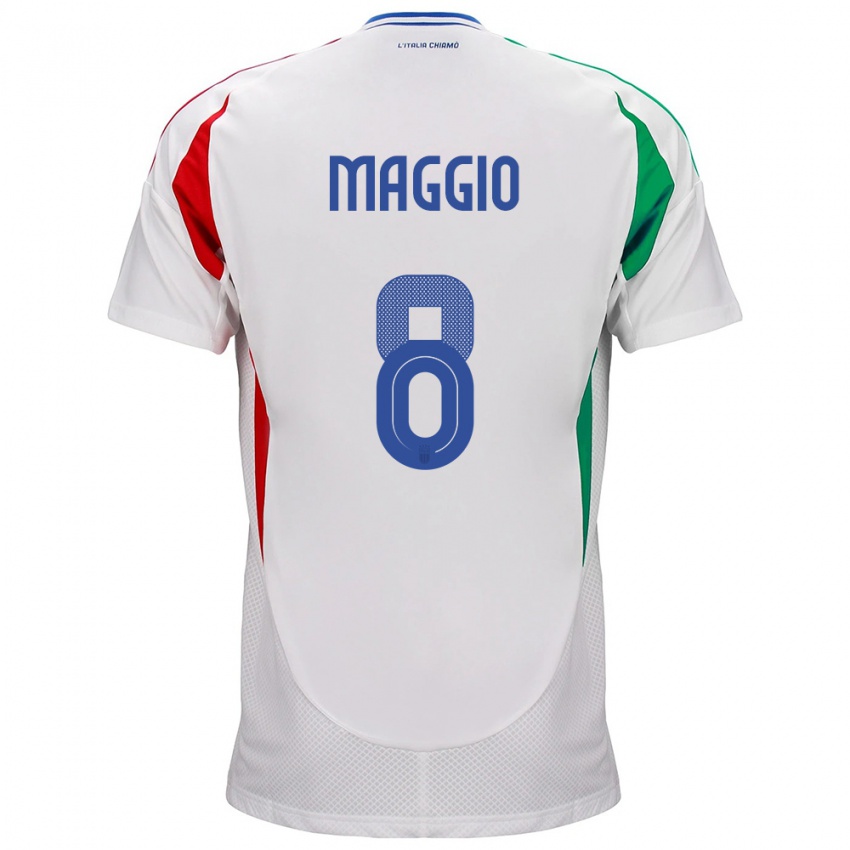 Mujer Camiseta Italia Luca Di Maggio #8 Blanco 2ª Equipación 24-26 La Camisa