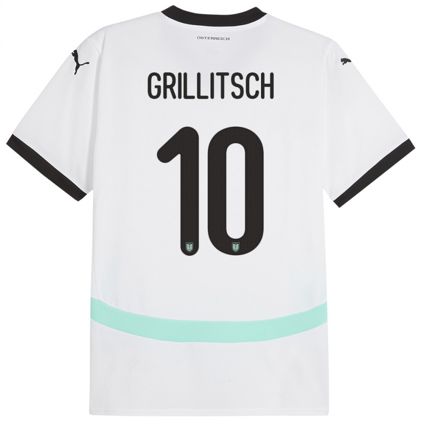 Mujer Camiseta Austria Florian Grillitsch #10 Blanco 2ª Equipación 24-26 La Camisa
