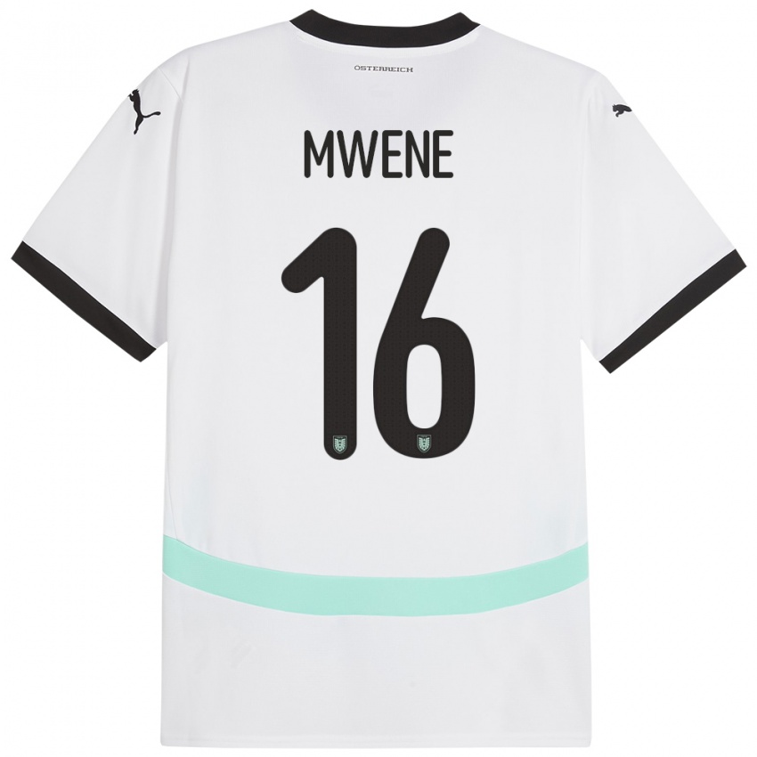 Mujer Camiseta Austria Phillipp Mwene #16 Blanco 2ª Equipación 24-26 La Camisa