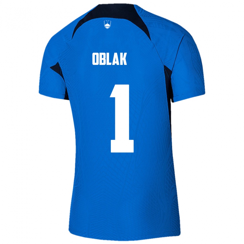 Mujer Camiseta Eslovenia Jan Oblak #1 Azul 2ª Equipación 24-26 La Camisa