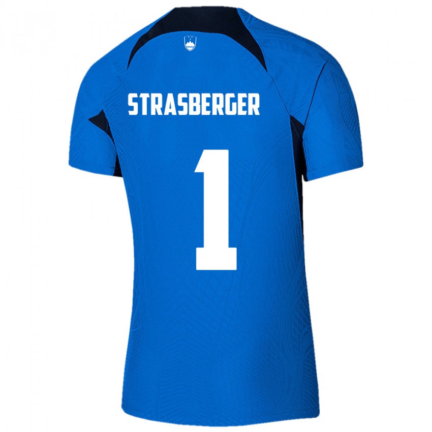 Mujer Camiseta Eslovenia Tim Strasberger #1 Azul 2ª Equipación 24-26 La Camisa