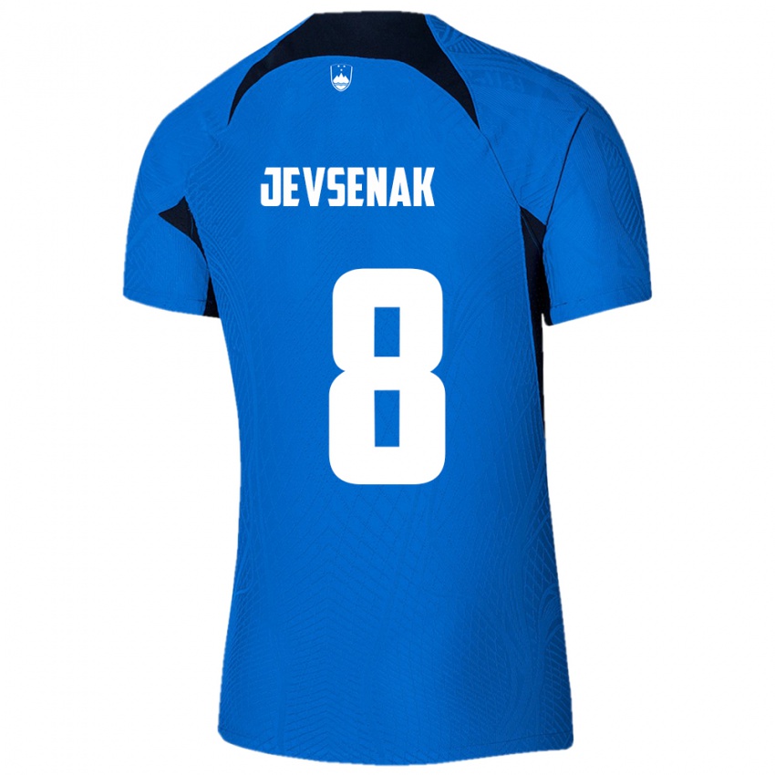Mujer Camiseta Eslovenia Florjan Jevsenak #8 Azul 2ª Equipación 24-26 La Camisa