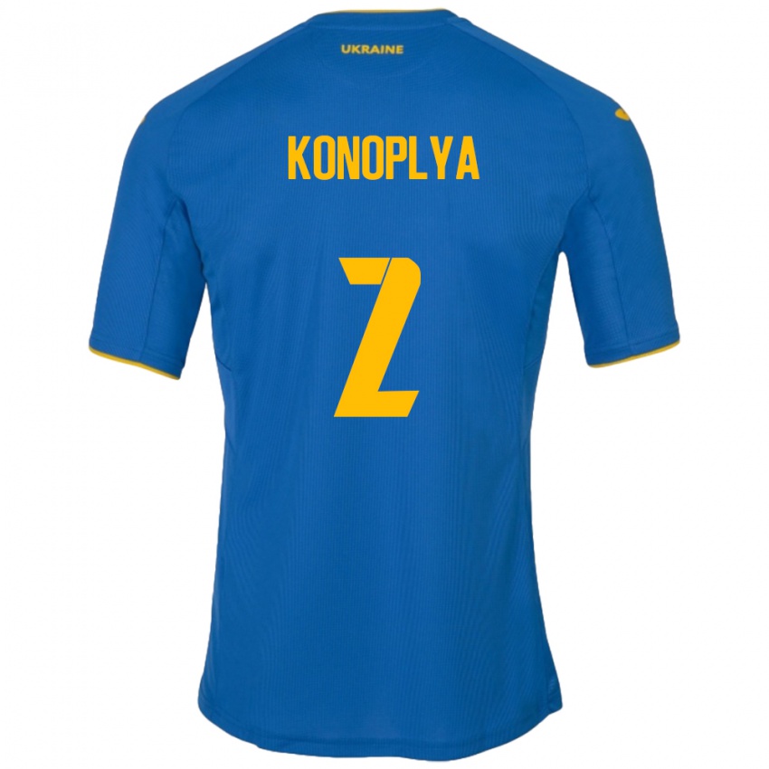 Mujer Camiseta Ucrania Yukhym Konoplya #2 Azul 2ª Equipación 24-26 La Camisa