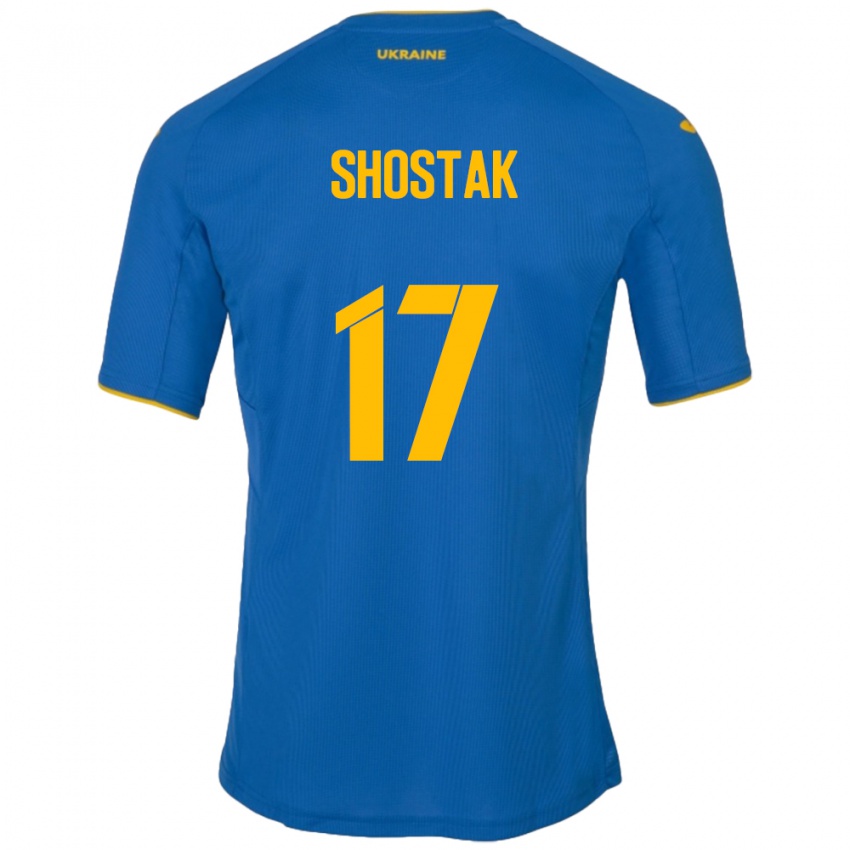 Mujer Camiseta Ucrania Denys Shostak #17 Azul 2ª Equipación 24-26 La Camisa