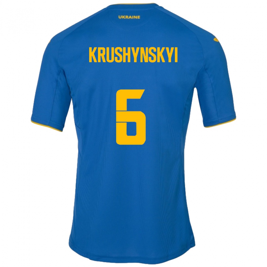 Mujer Camiseta Ucrania Borys Krushynskyi #6 Azul 2ª Equipación 24-26 La Camisa