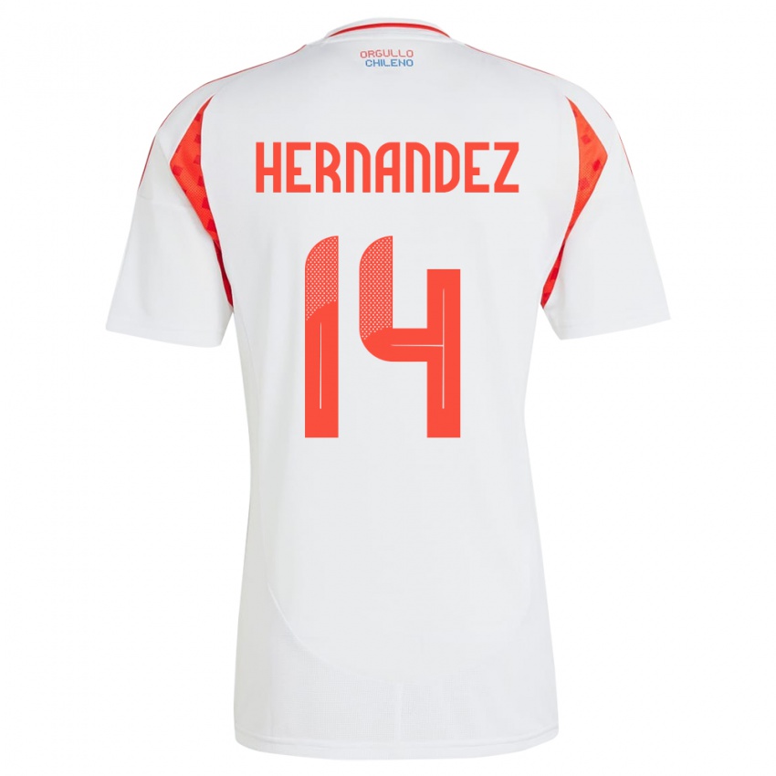 Mujer Camiseta Chile Leandro Hernández #14 Blanco 2ª Equipación 24-26 La Camisa