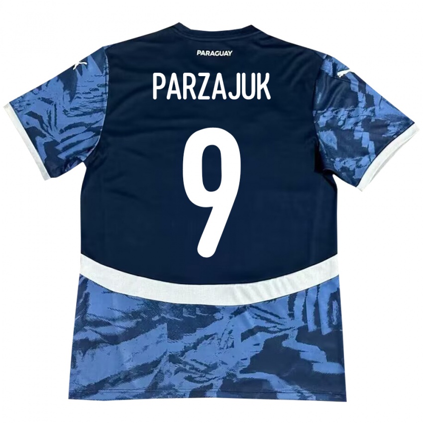 Mujer Camiseta Paraguay Kevin Parzajuk #9 Azul 2ª Equipación 24-26 La Camisa