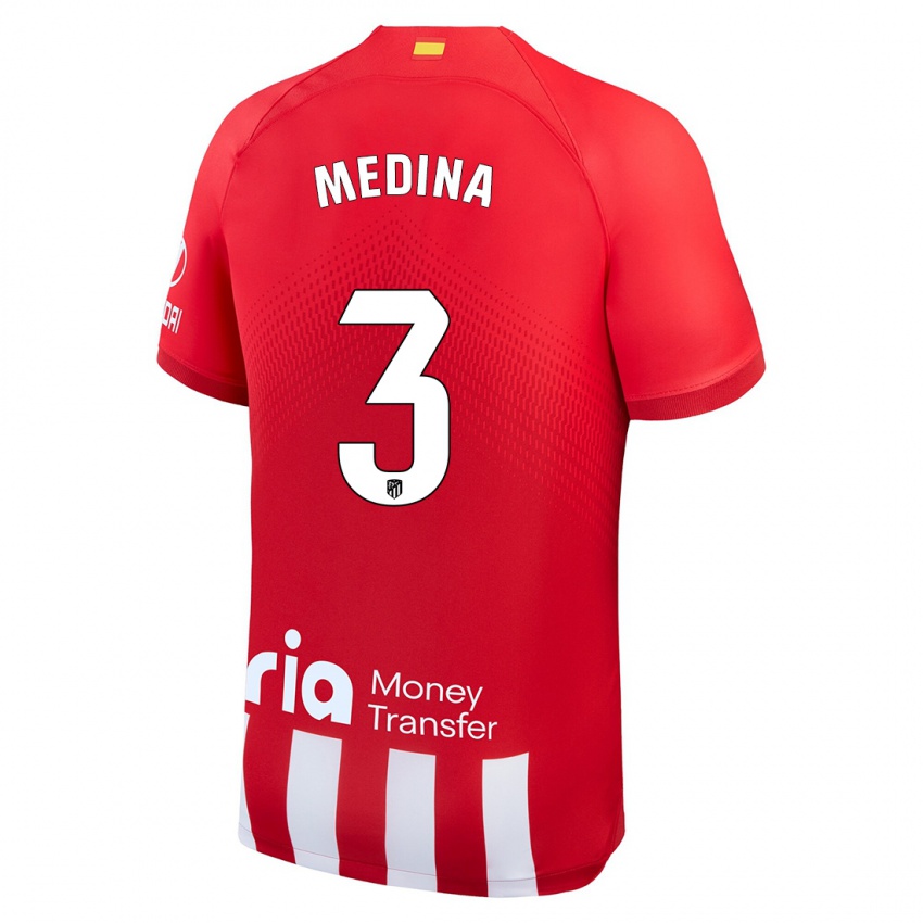 Niño Camiseta Andrea Medina #3 Rojo Blanco 1ª Equipación 2023/24 La Camisa
