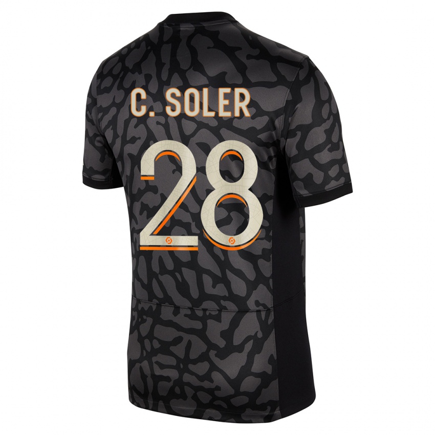 Niño Camiseta Carlos Soler #28 Negro Equipación Tercera 2023/24 La Camisa