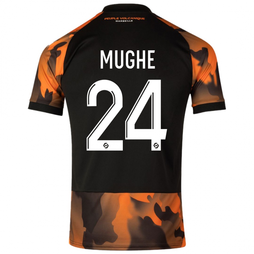 Niño Camiseta François Mughe #24 Negro Naranja Equipación Tercera 2023/24 La Camisa