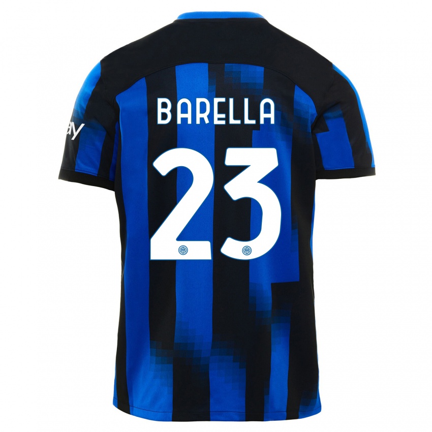 Mujer Camiseta Nicolo Barella #23 Azul Negro 1ª Equipación 2023/24 La Camisa
