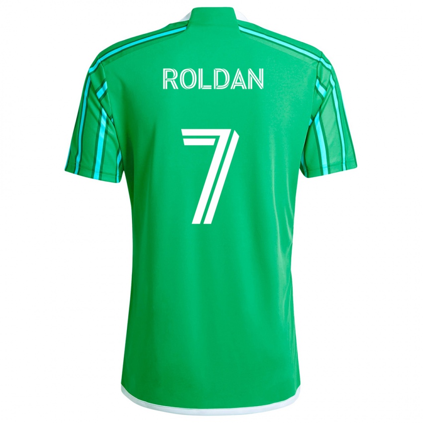 Niño Camiseta Cristian Roldán #7 Verde Blanco 1ª Equipación 2024/25 La Camisa