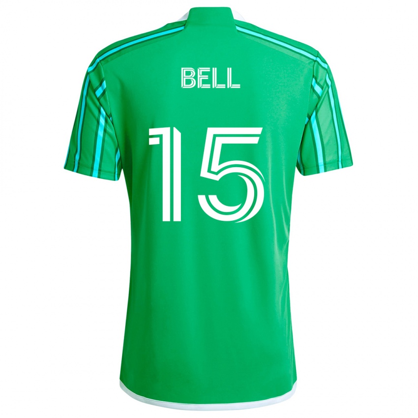 Niño Camiseta Jon Bell #15 Verde Blanco 1ª Equipación 2024/25 La Camisa