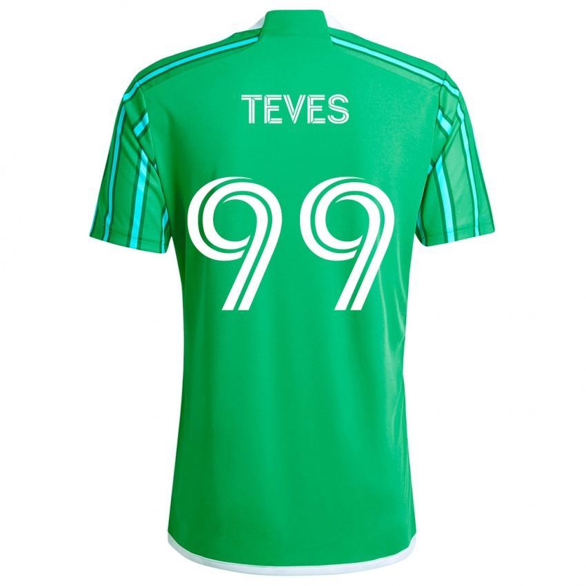 Niño Camiseta Dylan Teves #99 Verde Blanco 1ª Equipación 2024/25 La Camisa