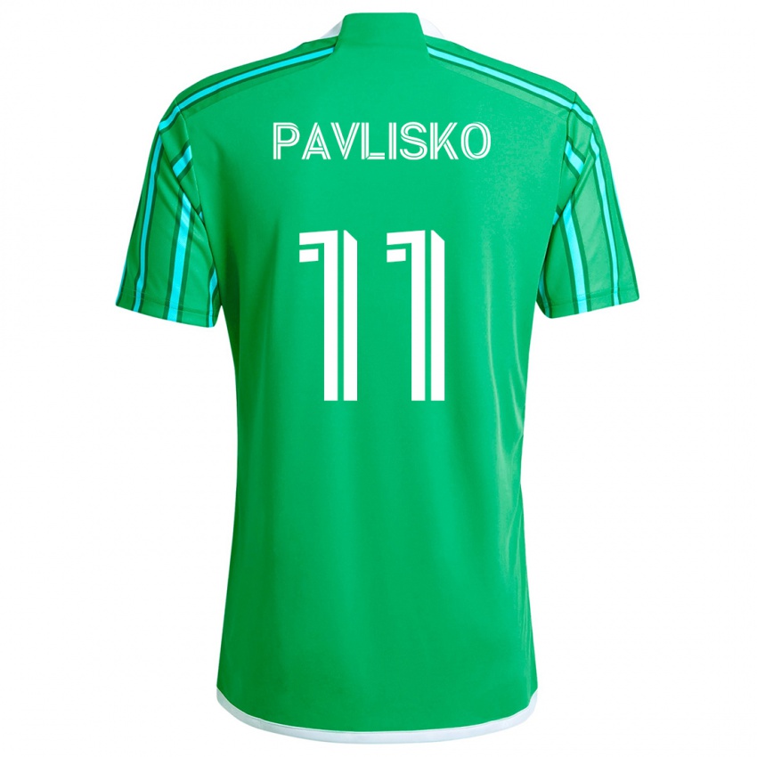 Niño Camiseta Kirsten Pavlisko #11 Verde Blanco 1ª Equipación 2024/25 La Camisa