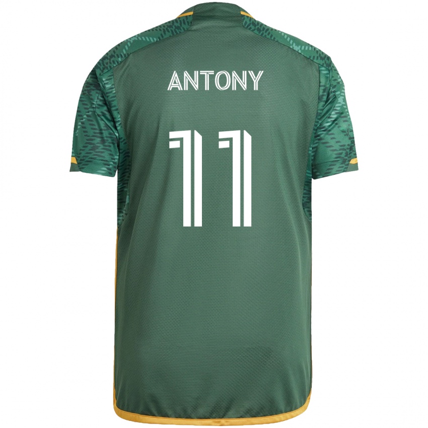 Niño Camiseta Antony #11 Verde Naranja 1ª Equipación 2024/25 La Camisa