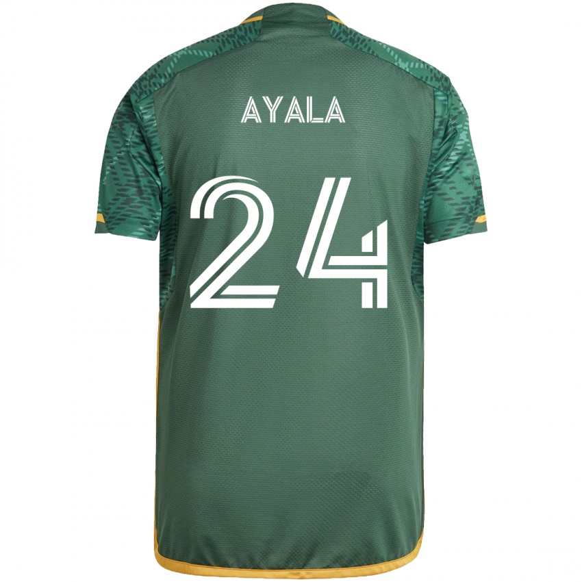 Niño Camiseta David Ayala #24 Verde Naranja 1ª Equipación 2024/25 La Camisa