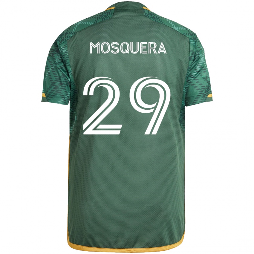 Niño Camiseta Juan David Mosquera #29 Verde Naranja 1ª Equipación 2024/25 La Camisa