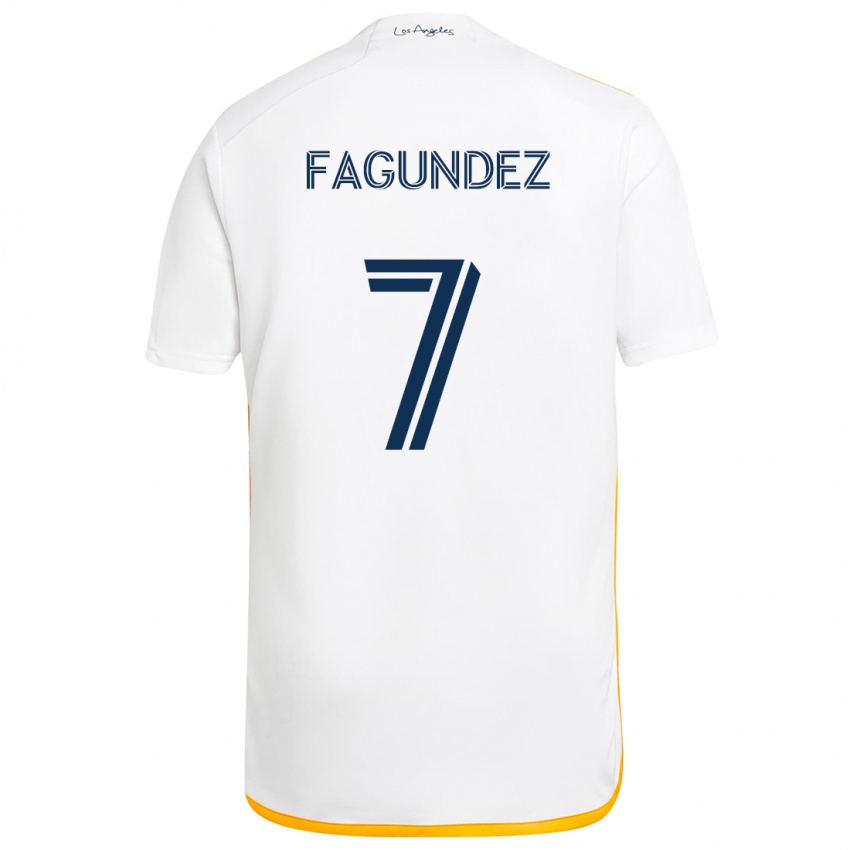 Niño Camiseta Diego Fagúndez #7 Blanco Amarillo 1ª Equipación 2024/25 La Camisa